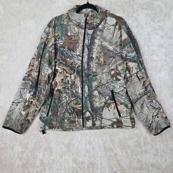 Browning Fleece Jacket Mens Medium Realtree Camo Vintage Bomber Outdoor Hunting - Picture 1 of 6